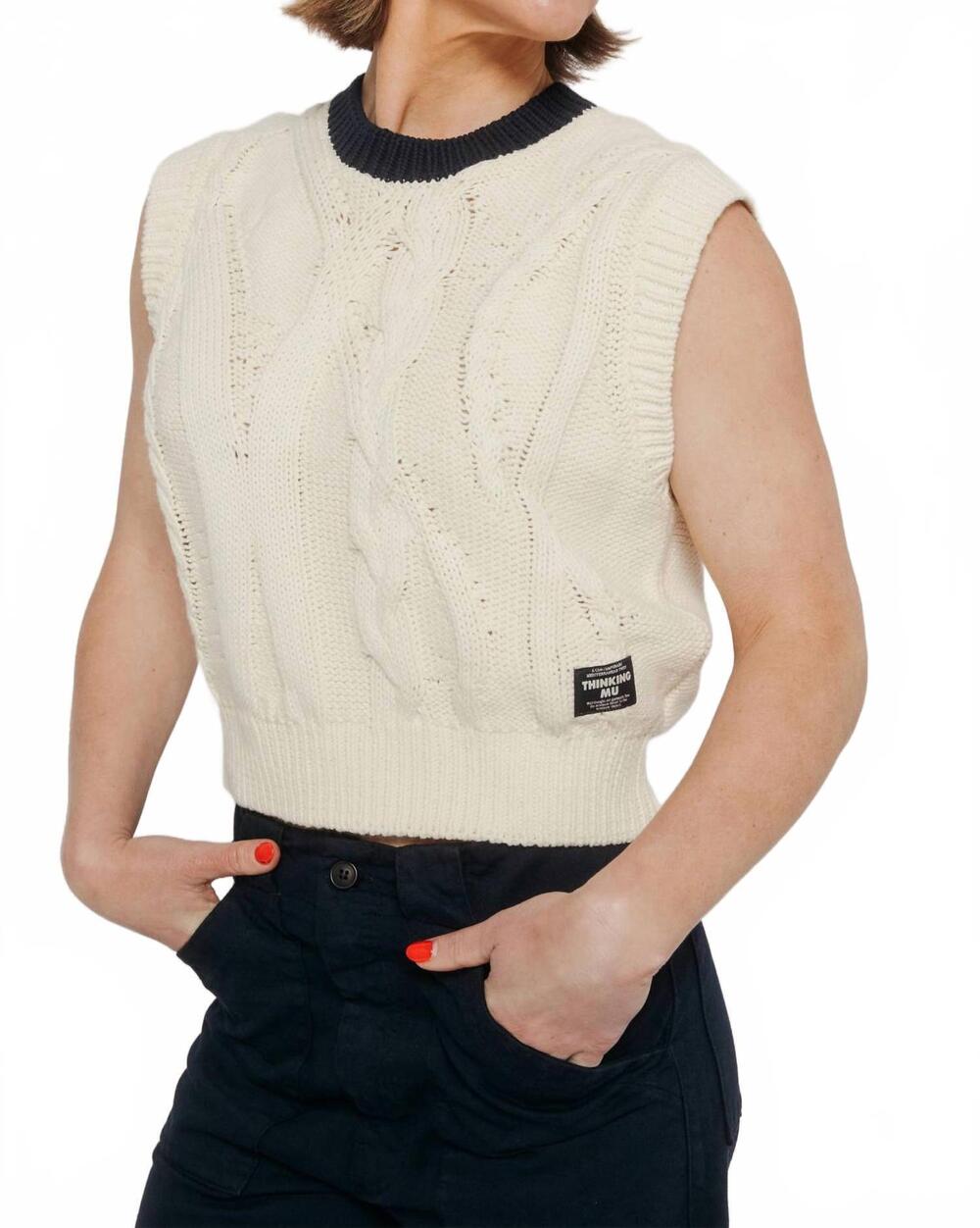 NEW THINKING MU aria knitted vest in ecru